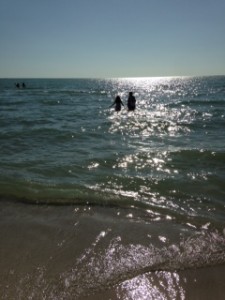 Roan and Michael in the sea on Good Friday.